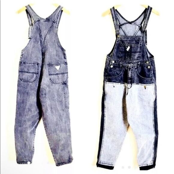 Vintage 80's Guess Overalls Black Acid Wash Original Colourblock - Picture 1 of 6